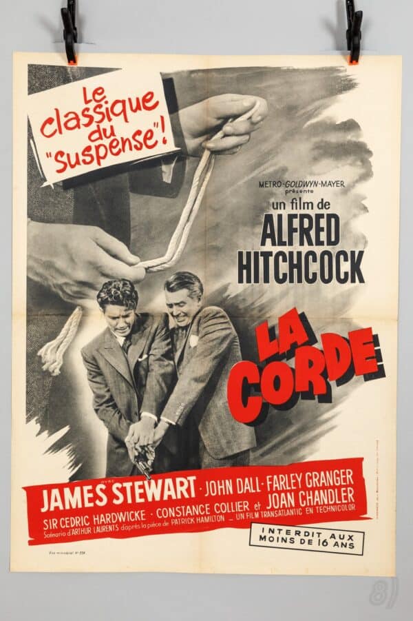 La Corde – Alfred Hitchcock French Film Poster, Rope (1948)
