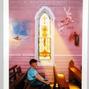 Vintage Art Print Church Interior Boy Pew Surrealist Collage Poster